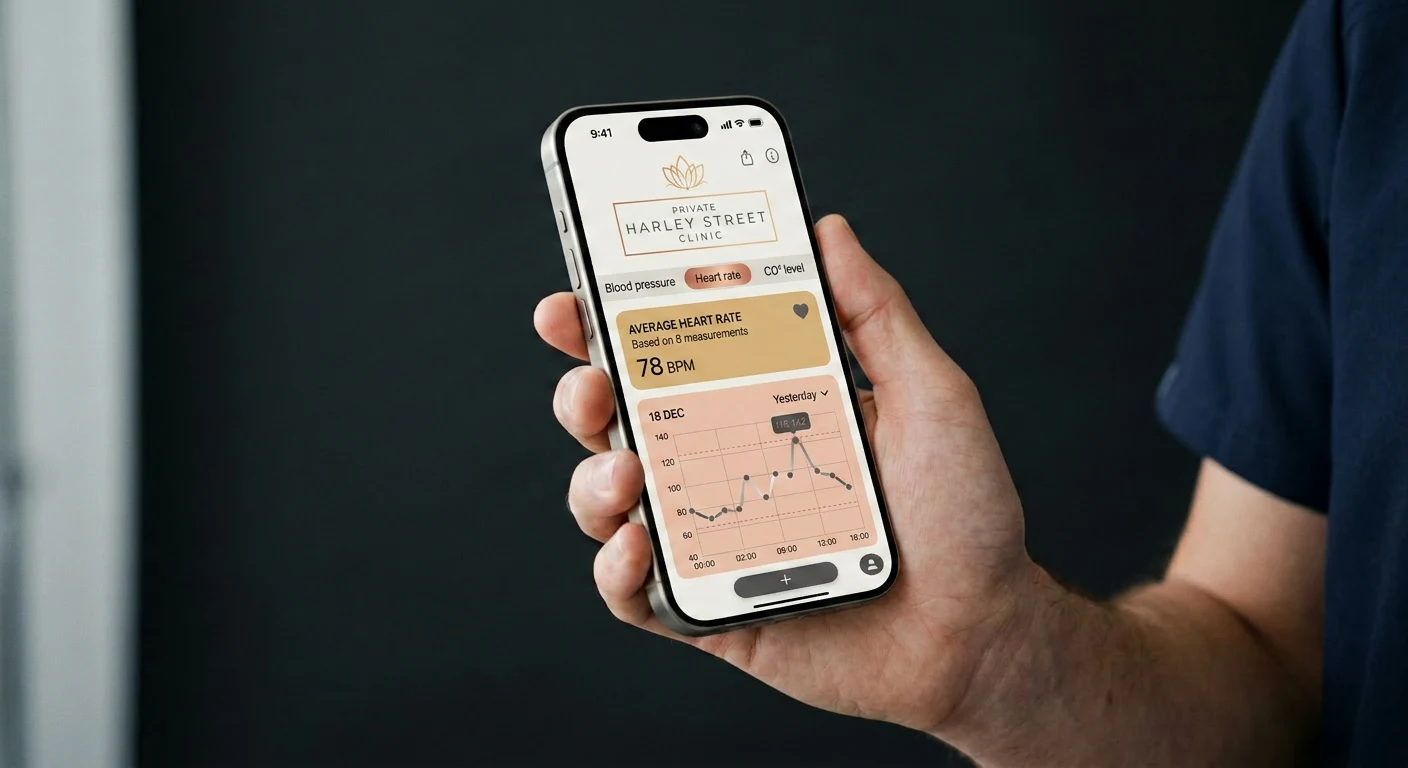 The Private Harley Street Clinic app UI — mobile screens showing booking flow or patient dashboard